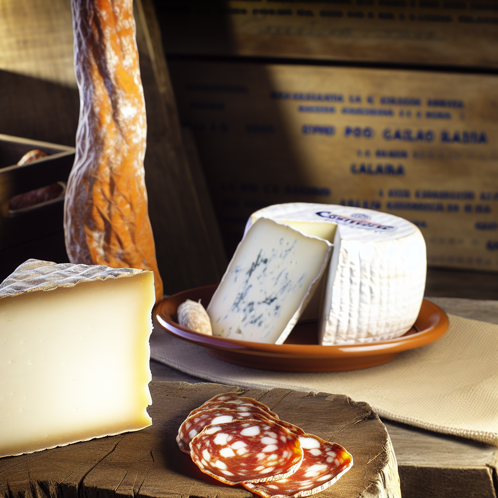 A round cheese labeled 'Caciocavallo' next to slices of salami on a wooden board.