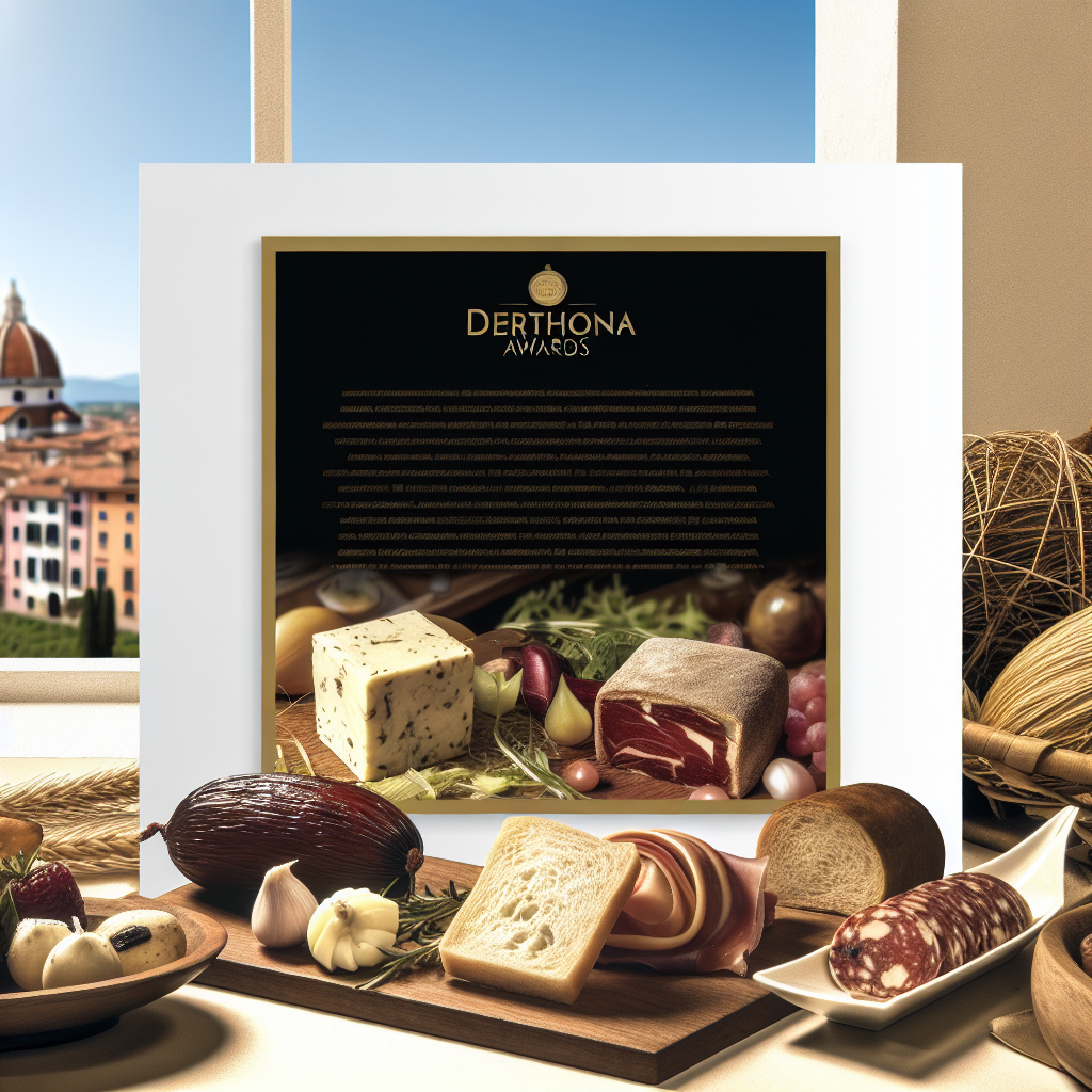 Presentation display featuring various Italian cheeses, meats, and bread on a table.
