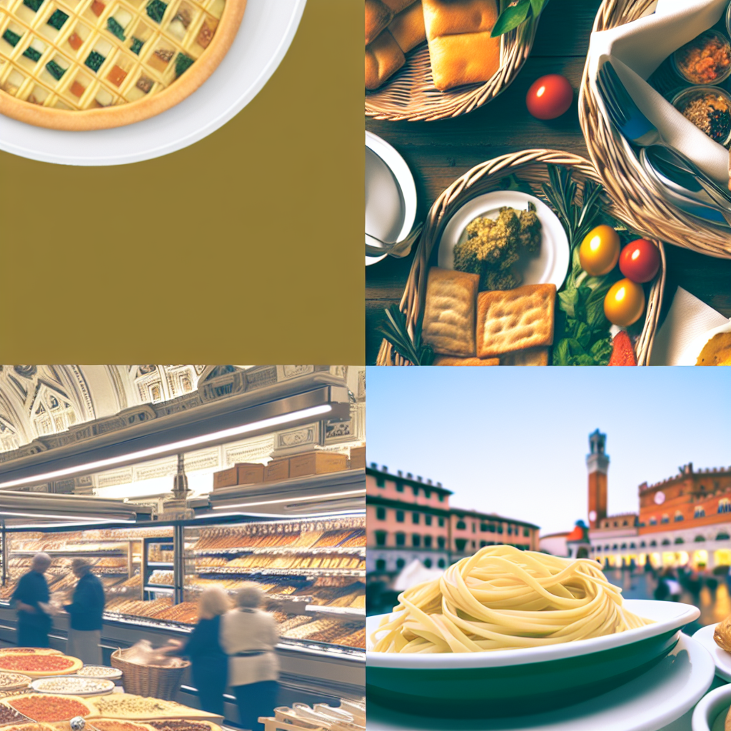 Collage of various Italian food items including pasta, bread, and vegetables.