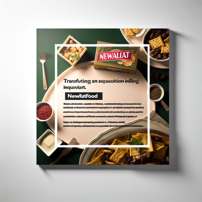 Graphic featuring Newlat Food acquisition announcement with various food items and ingredients displayed.