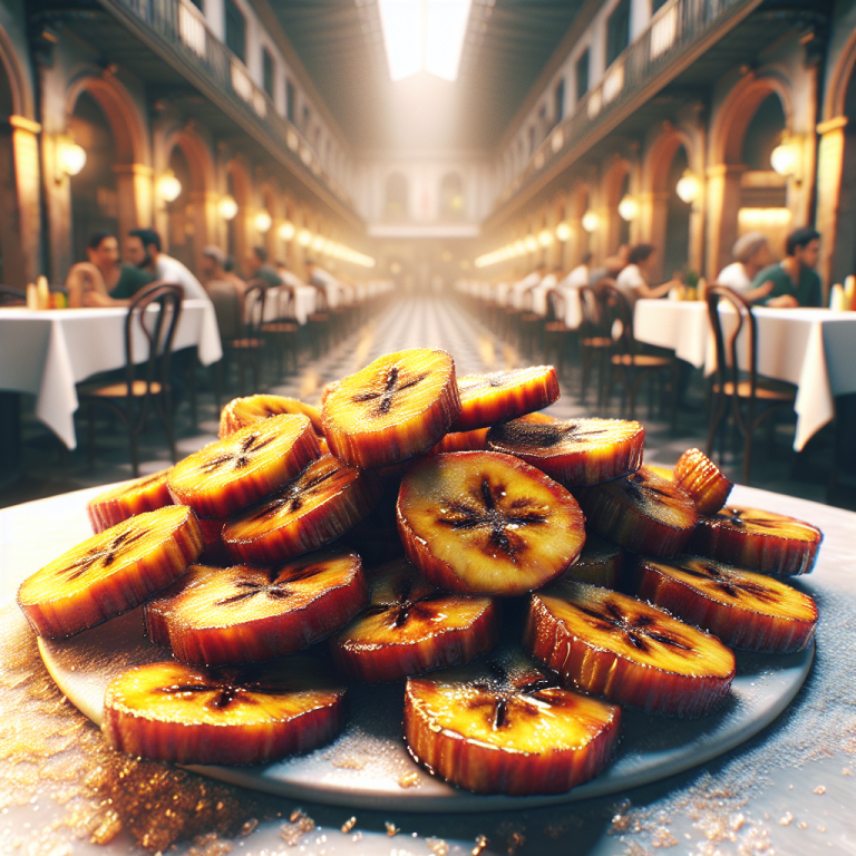 A plate filled with fried plantain slices arranged neatly, showcasing their golden-brown color.