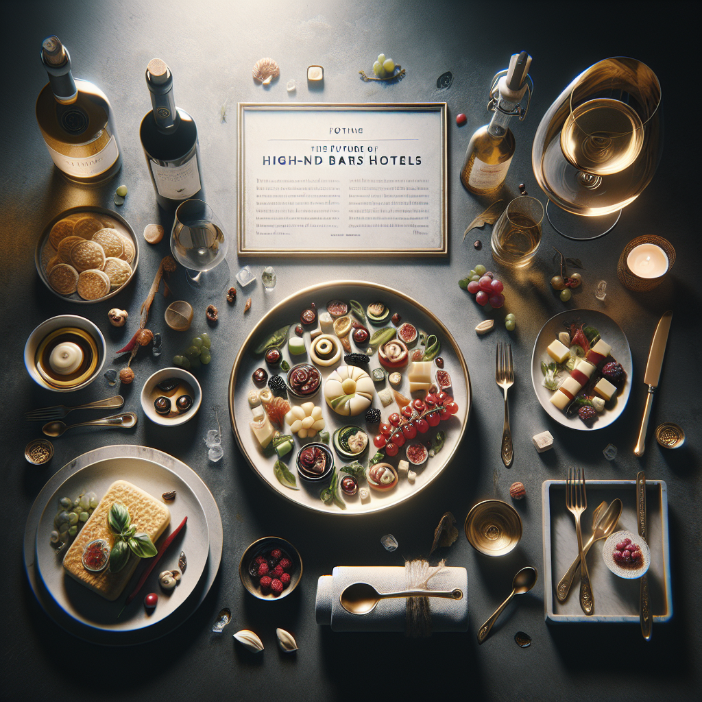 An elegant display of gourmet food items, wine bottles, and tableware arranged on a table.