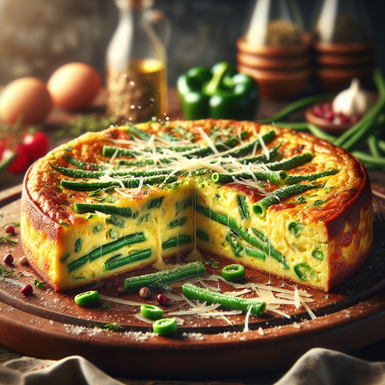 Delicious slice of Air Fryer Green Bean Frittata garnished with fresh herbs.