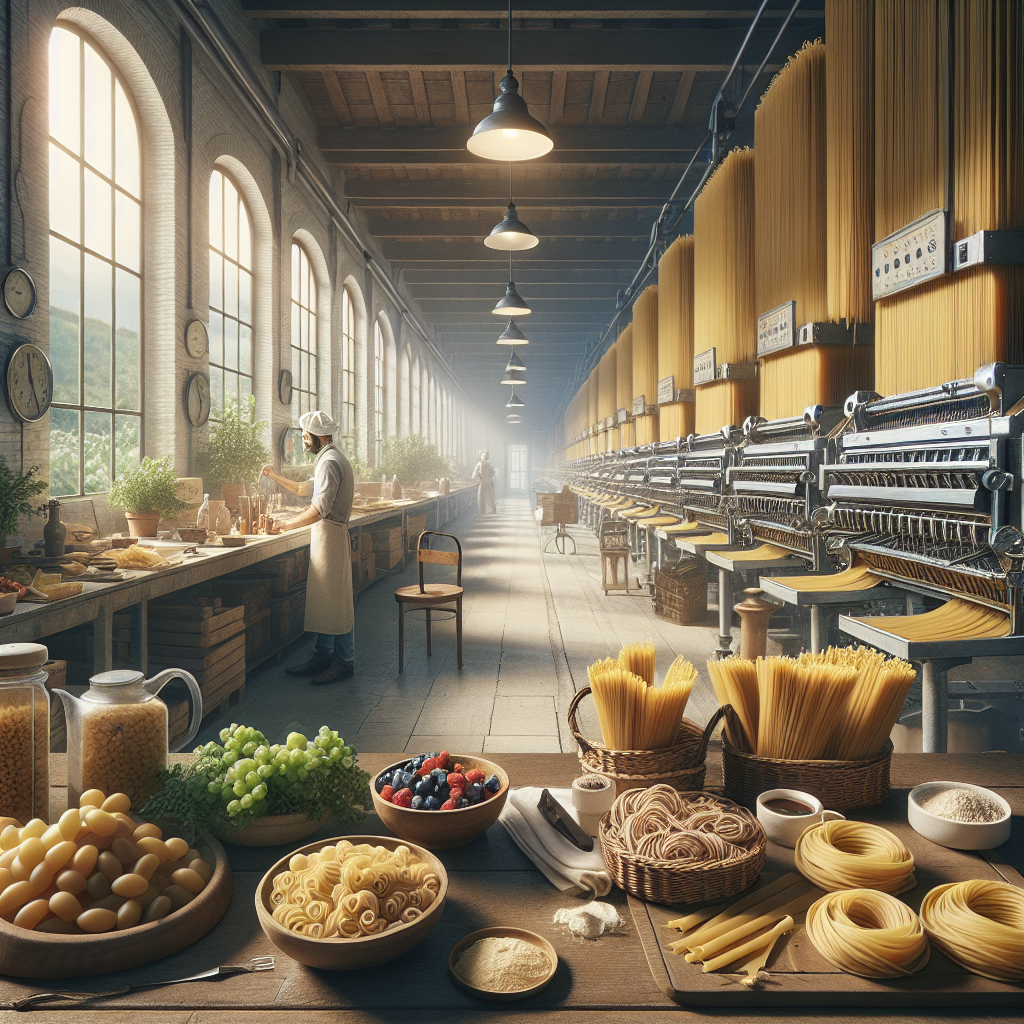 A variety of fresh pasta and ingredients displayed on a table in a culinary workshop.