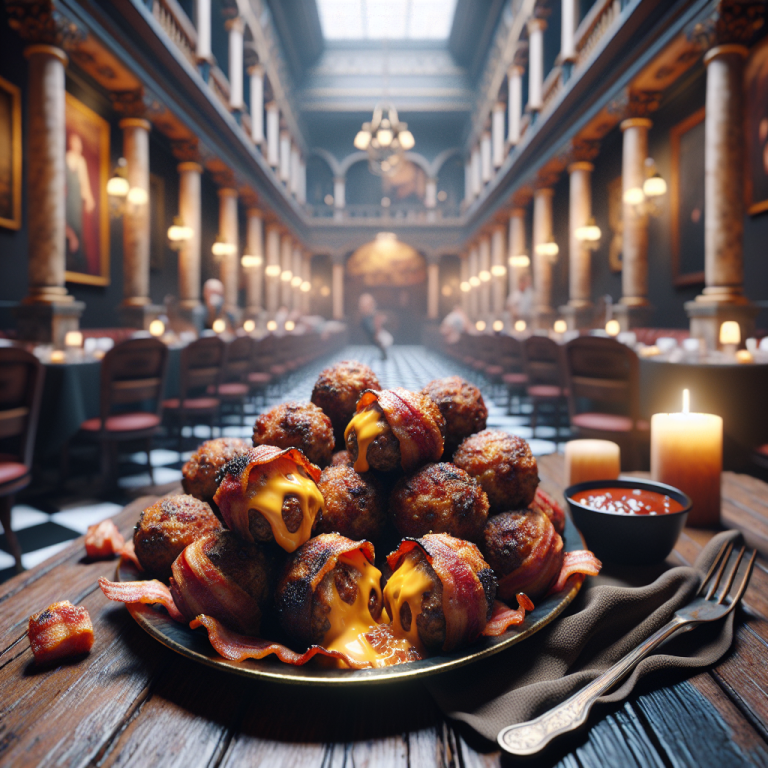Cheddar and bacon meatballs served on a platter with dipping sauce.