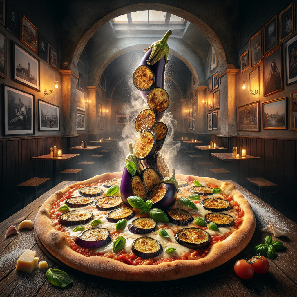 A delicious Eggplant Parmesan Pizza topped with fried eggplant, mozzarella, and basil.