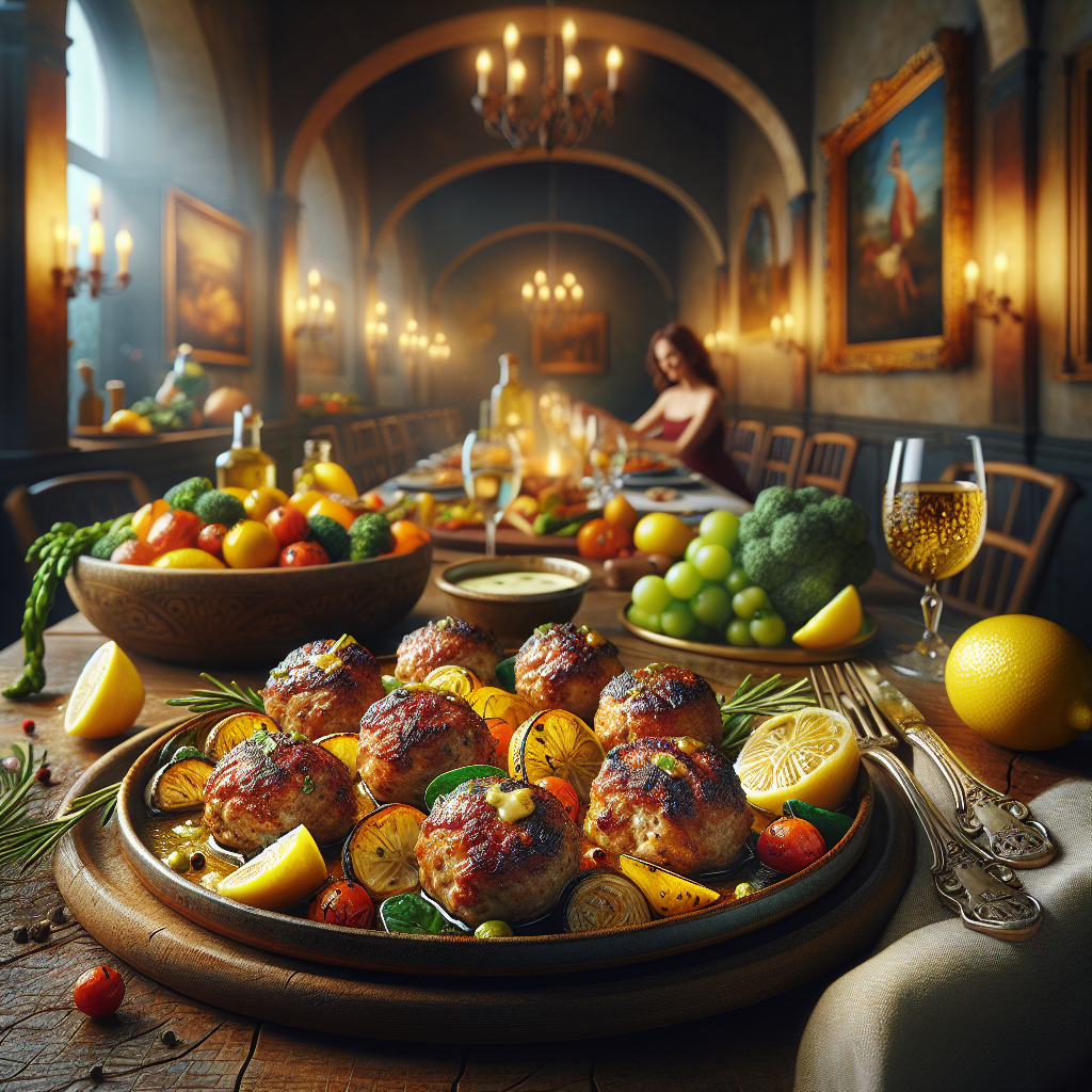 Lemon turkey meatballs served with a side of seasonal vegetables.