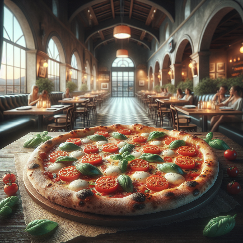A freshly baked no-yeast pizza topped with tomatoes, mozzarella, and fresh basil.
