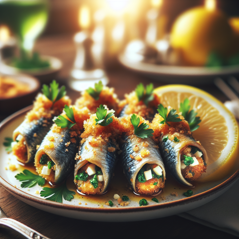 Delicious stuffed anchovies on a plate, a traditional Italian dish.