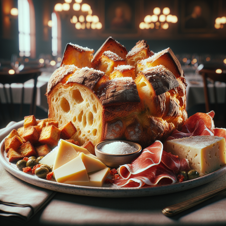 A delicious plate of Tuscan Ficattola served with salami and cheese.