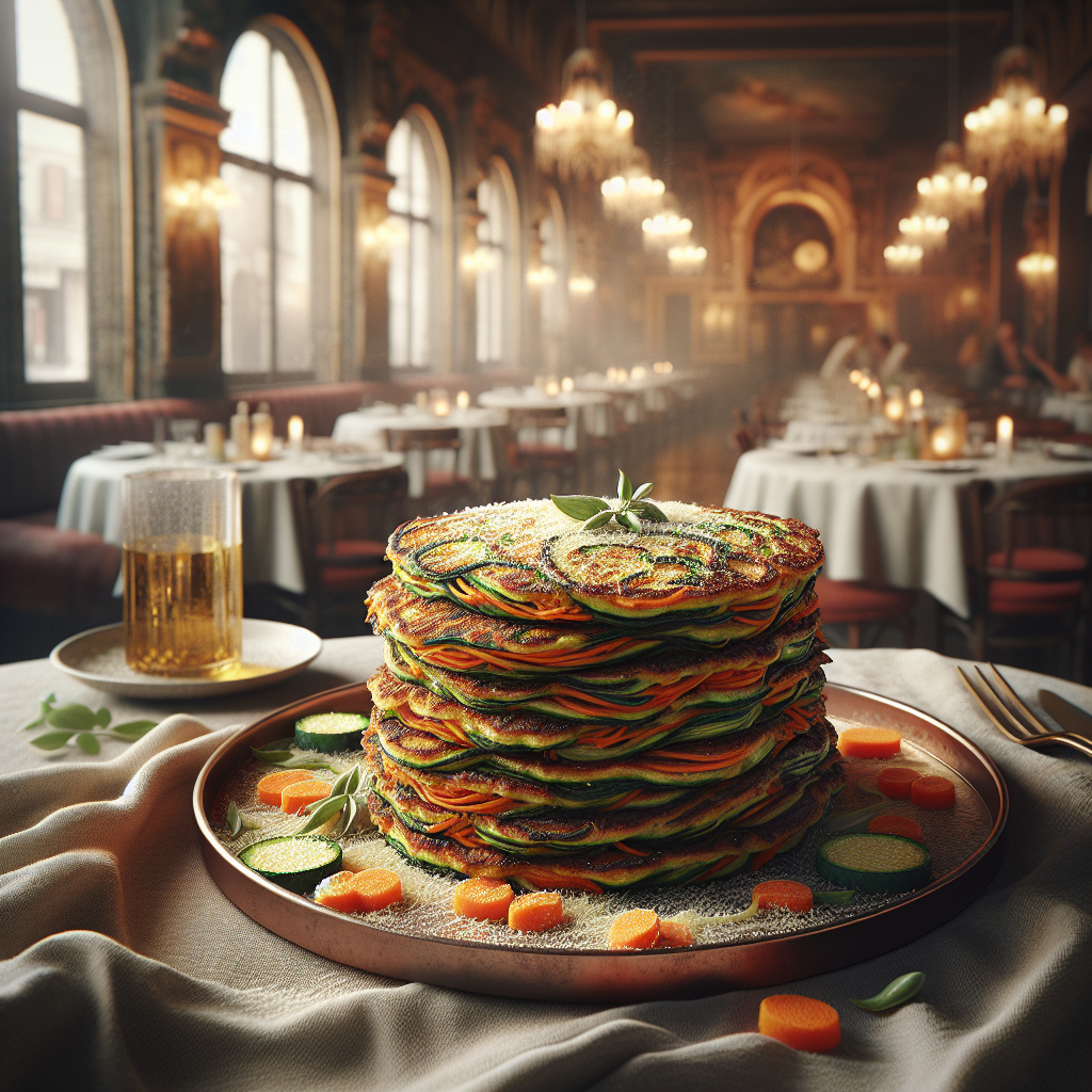 Delicious Vegetable Pancakes served on a platter, garnished with fresh herbs.