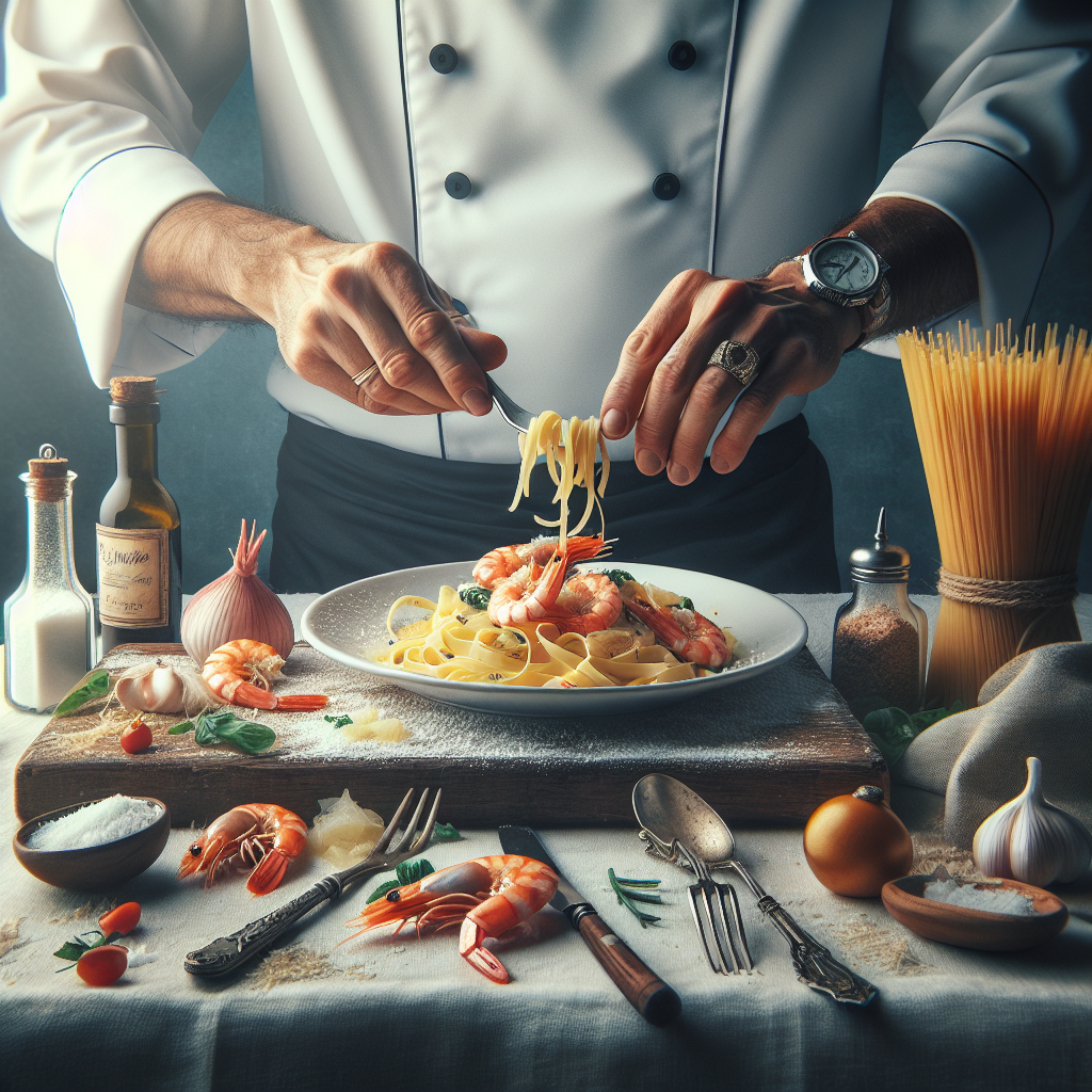tagliolini ai gamberi,cucina siciliana,chef Riccardo Fazio