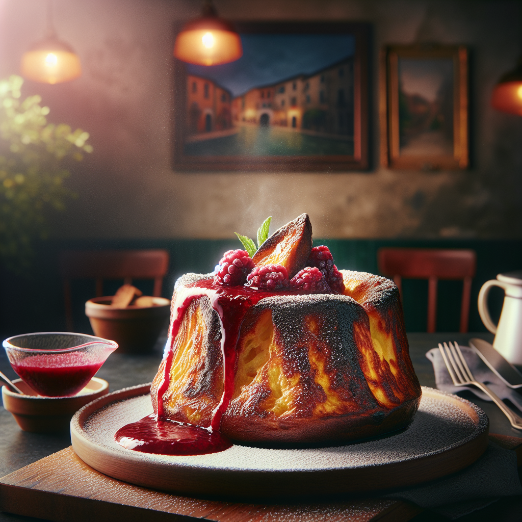 Golden-brown Pain Perdu served with a berry sauce, showcasing its crispy exterior and soft interior.