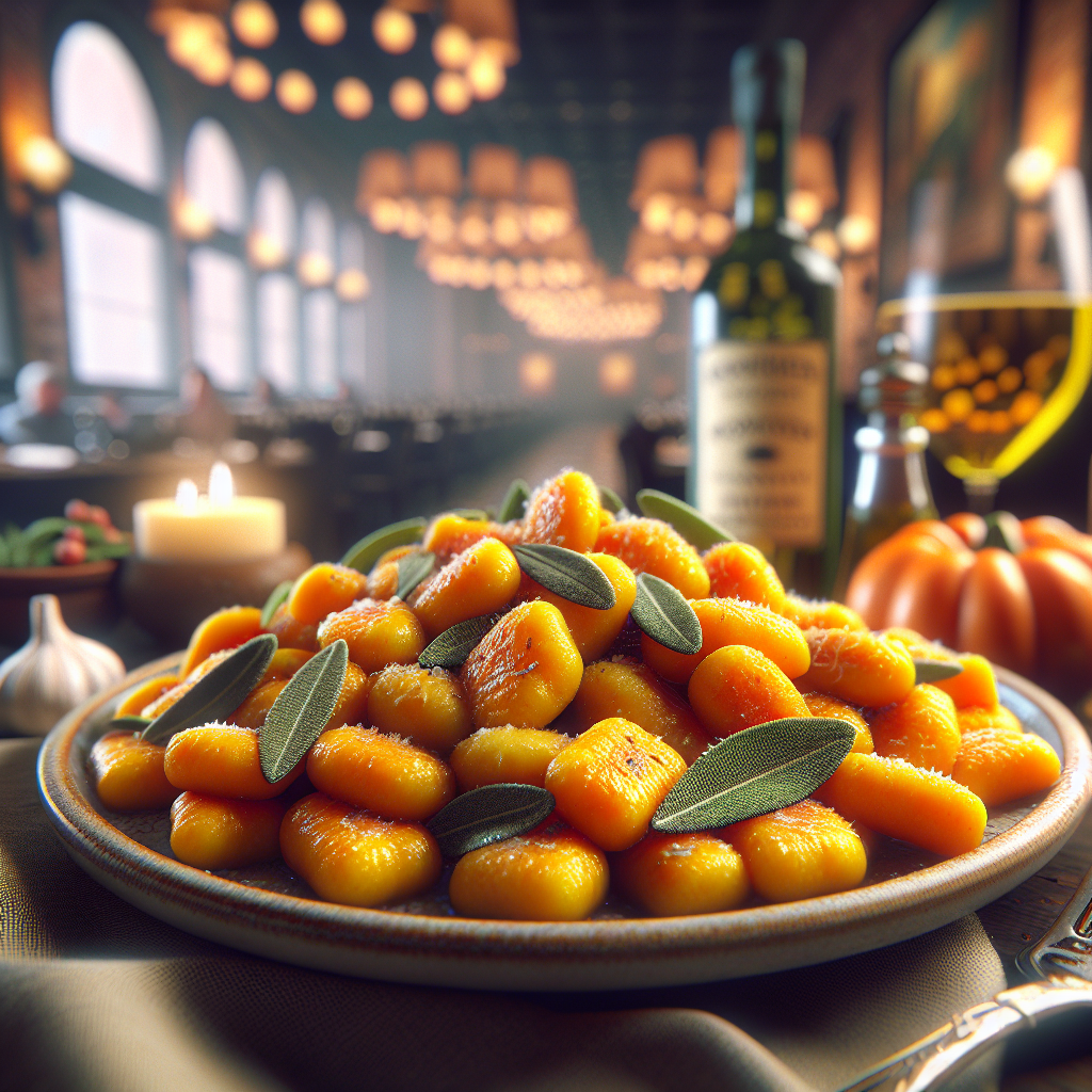 A plate of homemade gluten-free pumpkin gnocchi with butter and sage, showcasing the delightful texture and autumn colors.