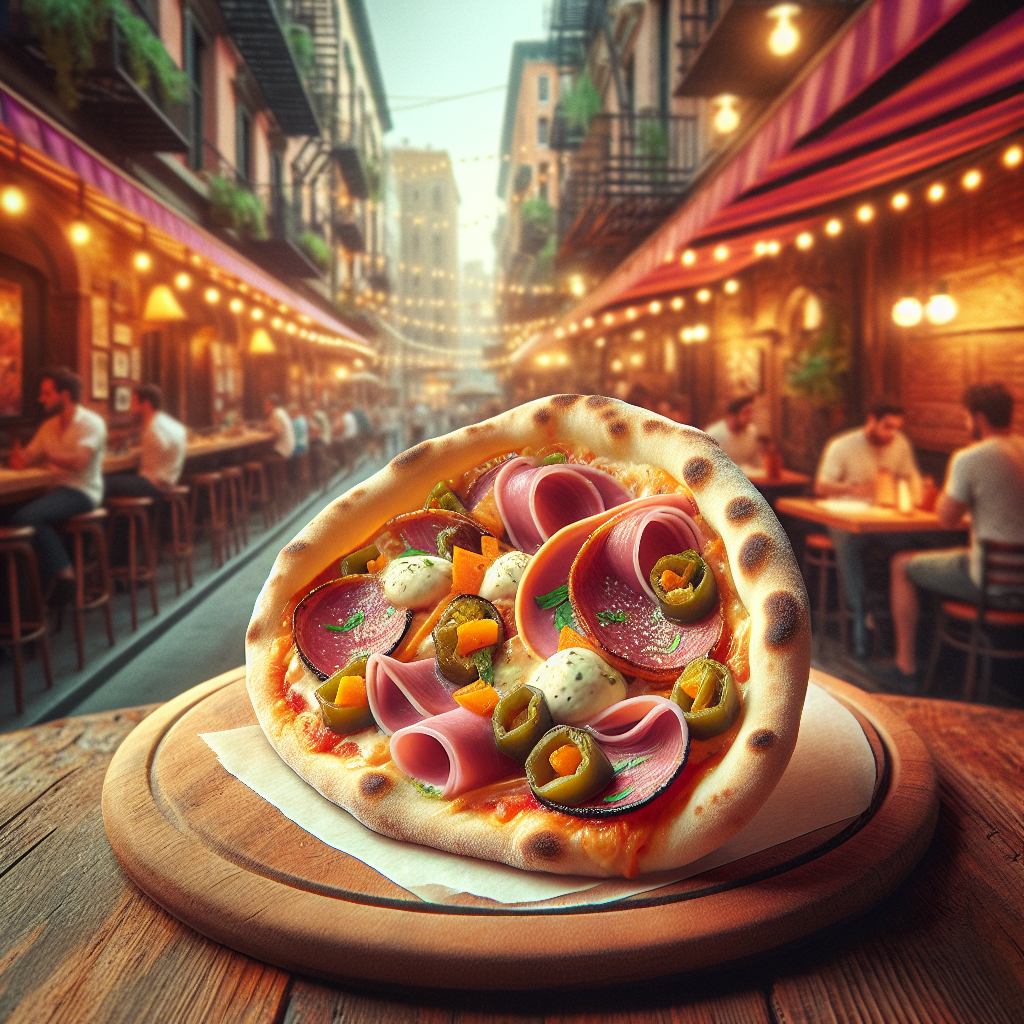 A delicious serving of Pizza Tacos filled with mortadella, smoked eggplant, and stracciatella cheese.