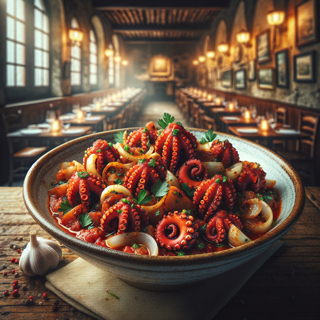 Delicious Polipetti in Purgatorio served with fresh bread.