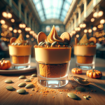 A delightful presentation of Vegan Pumpkin Cheesecake Cups served in elegant glassware, garnished with pumpkin seeds and spices.