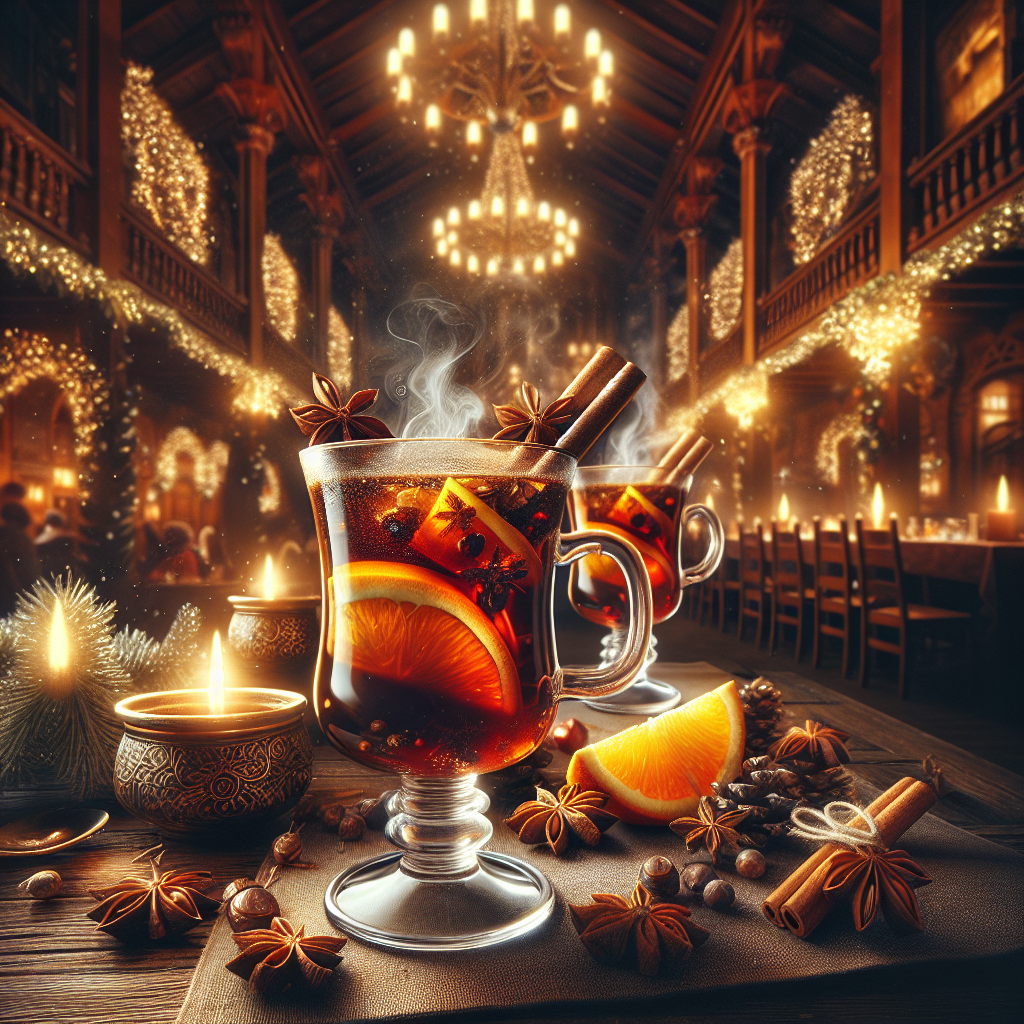 A warm and inviting Christmas Punch served in festive glasses, surrounded by holiday decorations.