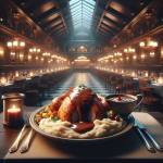 Plate of Salsa Gravy served over roasted turkey with mashed potatoes.