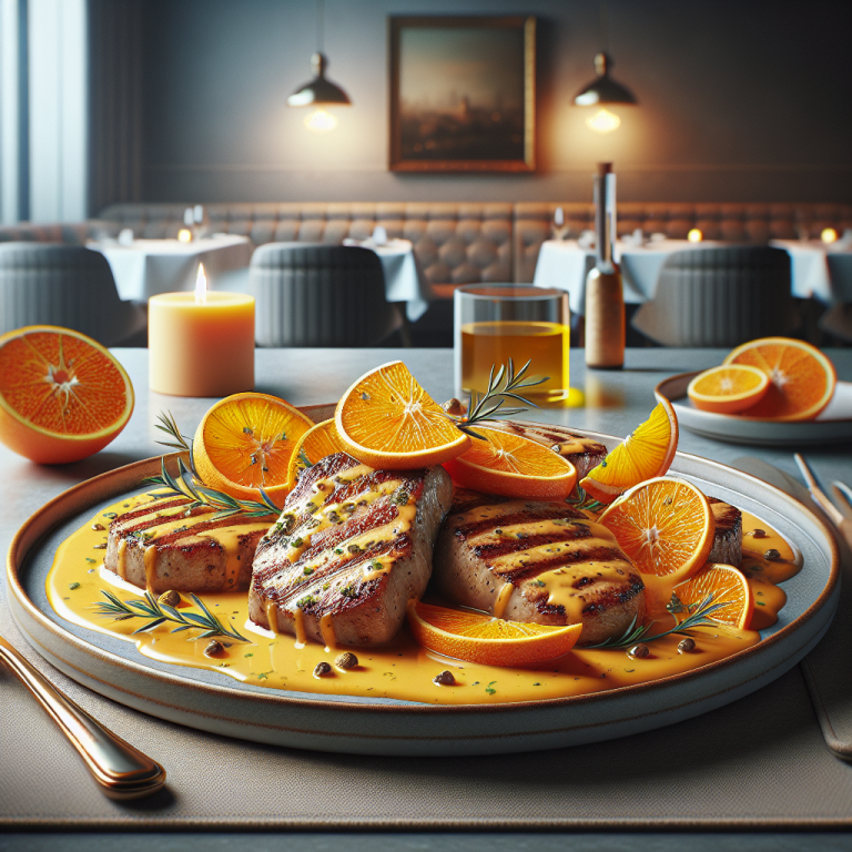 Delicious Scaloppine al'arancia served on a plate with garnishes.