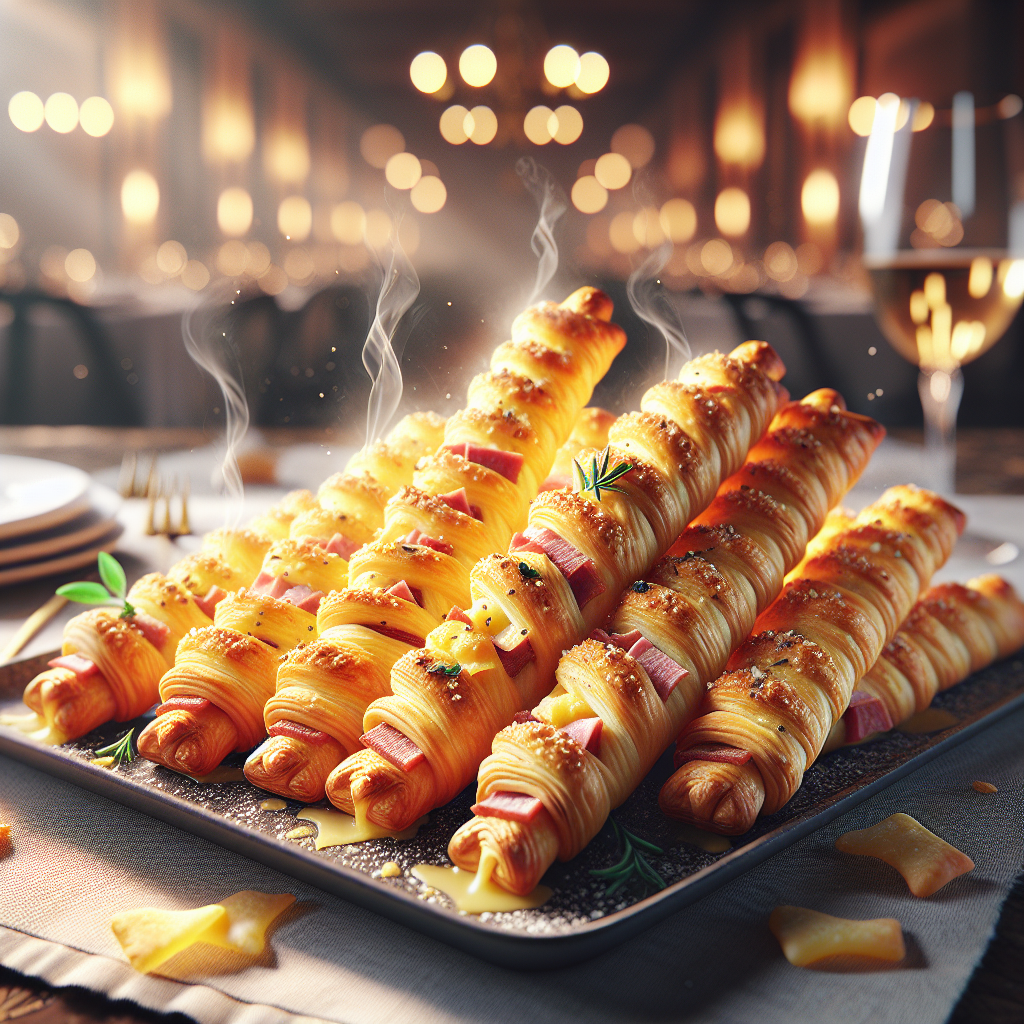 Crunchy puff pastry grissini, seasoned with herbs and served with drinks.