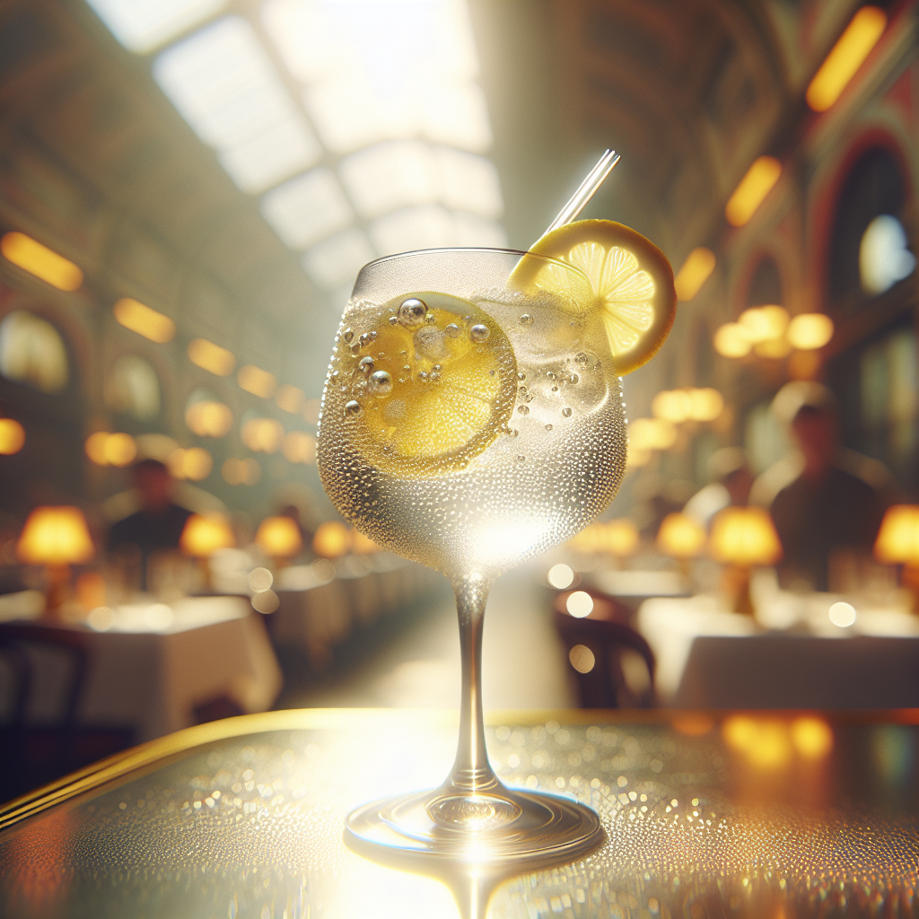 A refreshing Gin Fizz cocktail served in a glass with lemon and bubbles.