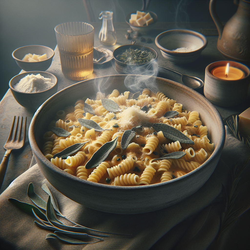 A bowl of creamy Pastina Gourmet topped with sage-infused brown butter and grated cheese, showcasing Italian comfort food.