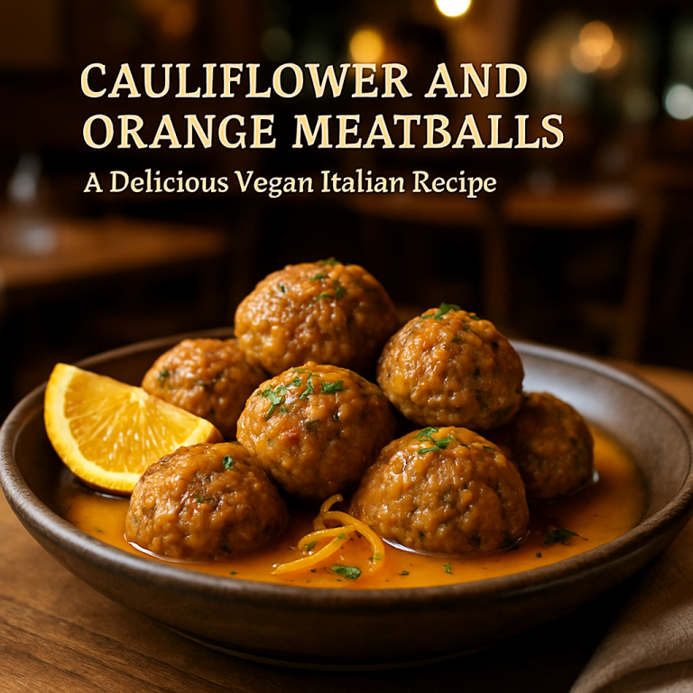 Vegan cauliflower and orange meatballs served with aromatic orange sauce.