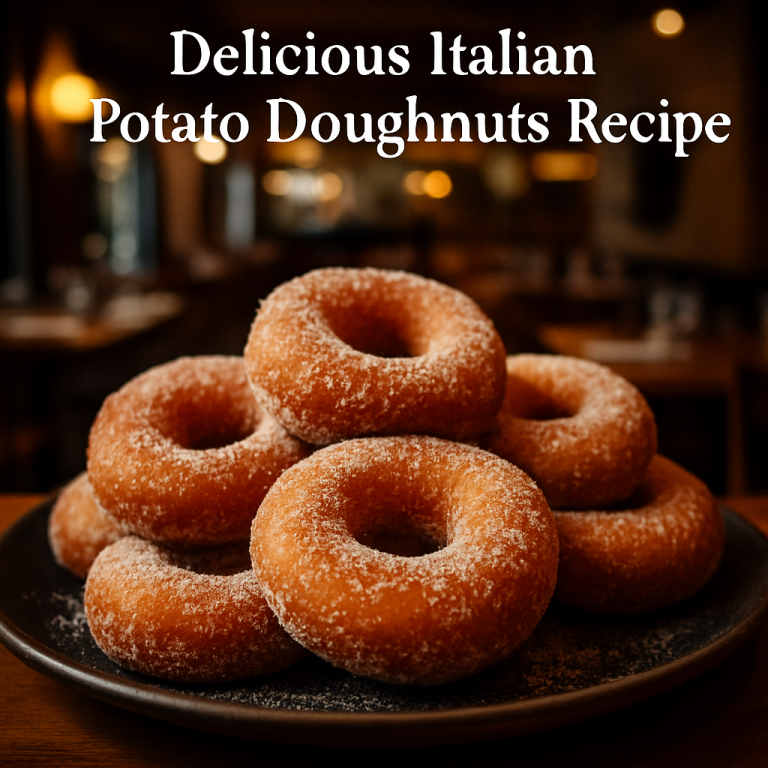 Golden brown Italian potato doughnuts dusted with sugar.