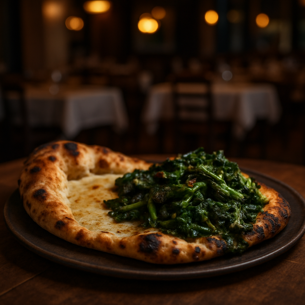 Asymmetric Pizza with Friarielli showcasing traditional Italian flavors.