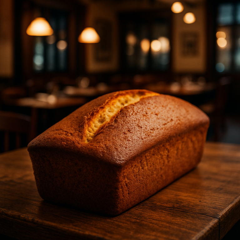 A freshly baked classic Italian plumcake with a golden crust and a central crack.