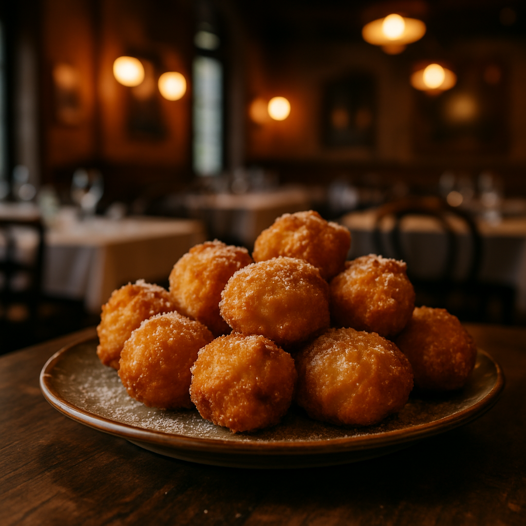 Golden, crispy Frittelle di Riso di San Giuseppe on a plate.