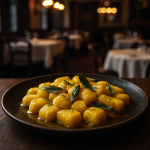 Plate of Gnocchi di Polenta with sage and butter sauce.
