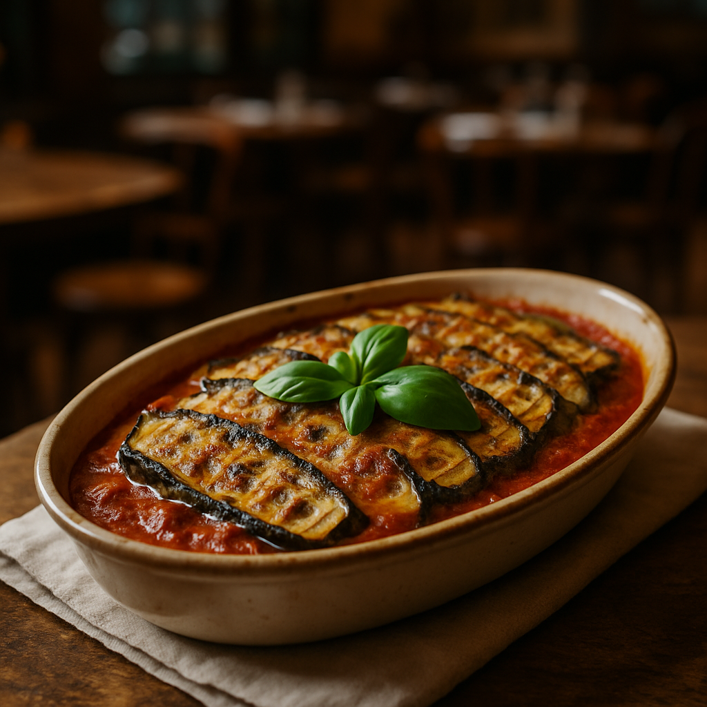 Grilled Zucchini Parmigiana with basil and tomato sauce.
