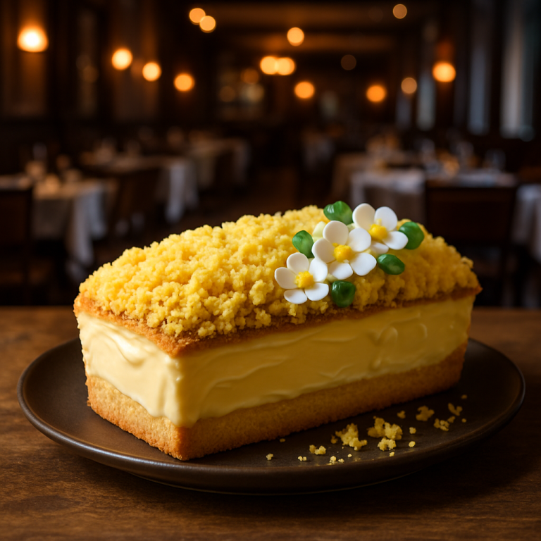 A beautifully decorated Plumcake Mimosa with sugar flowers.