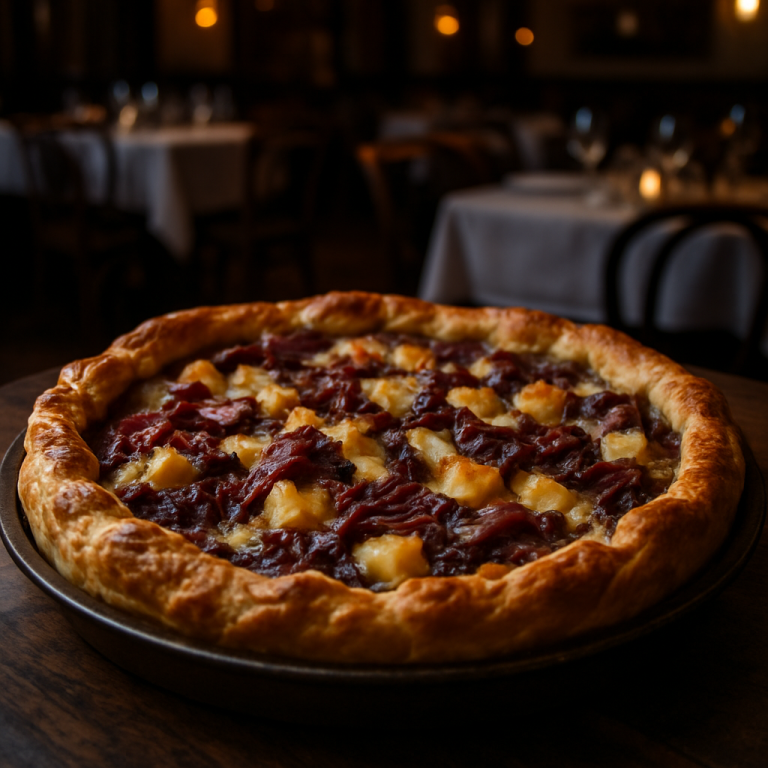 A savory radicchio and potato pie fresh from the oven.