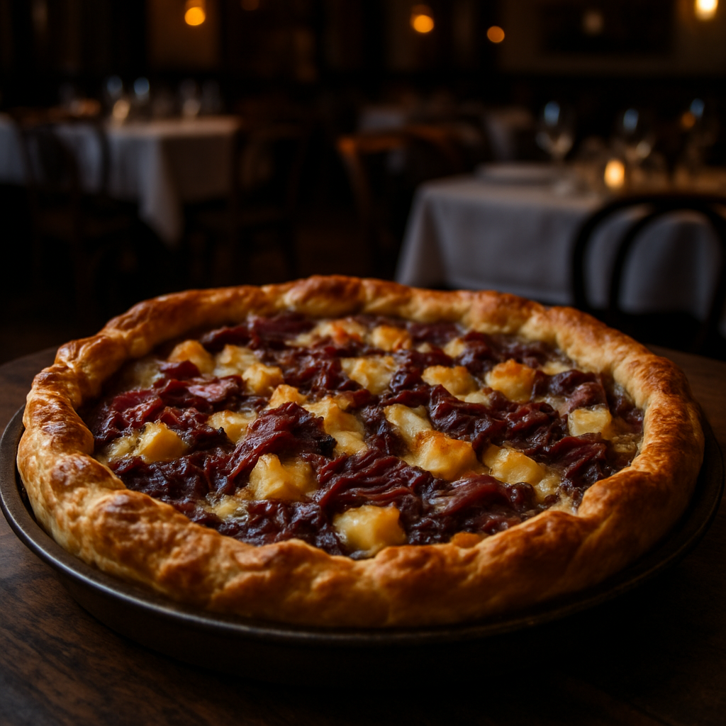 A savory radicchio and potato pie fresh from the oven.