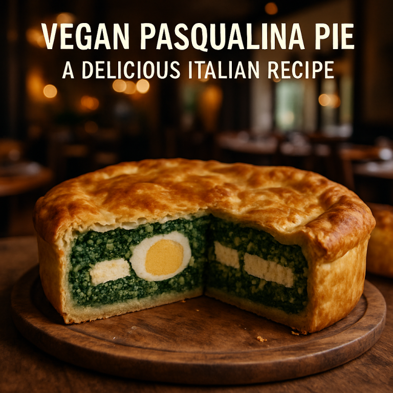 A slice of Vegan Pasqualina Pie showing layers of spinach and almond ricotta.