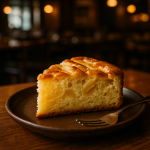 A delicious slice of air fryer apple cake, golden and moist.