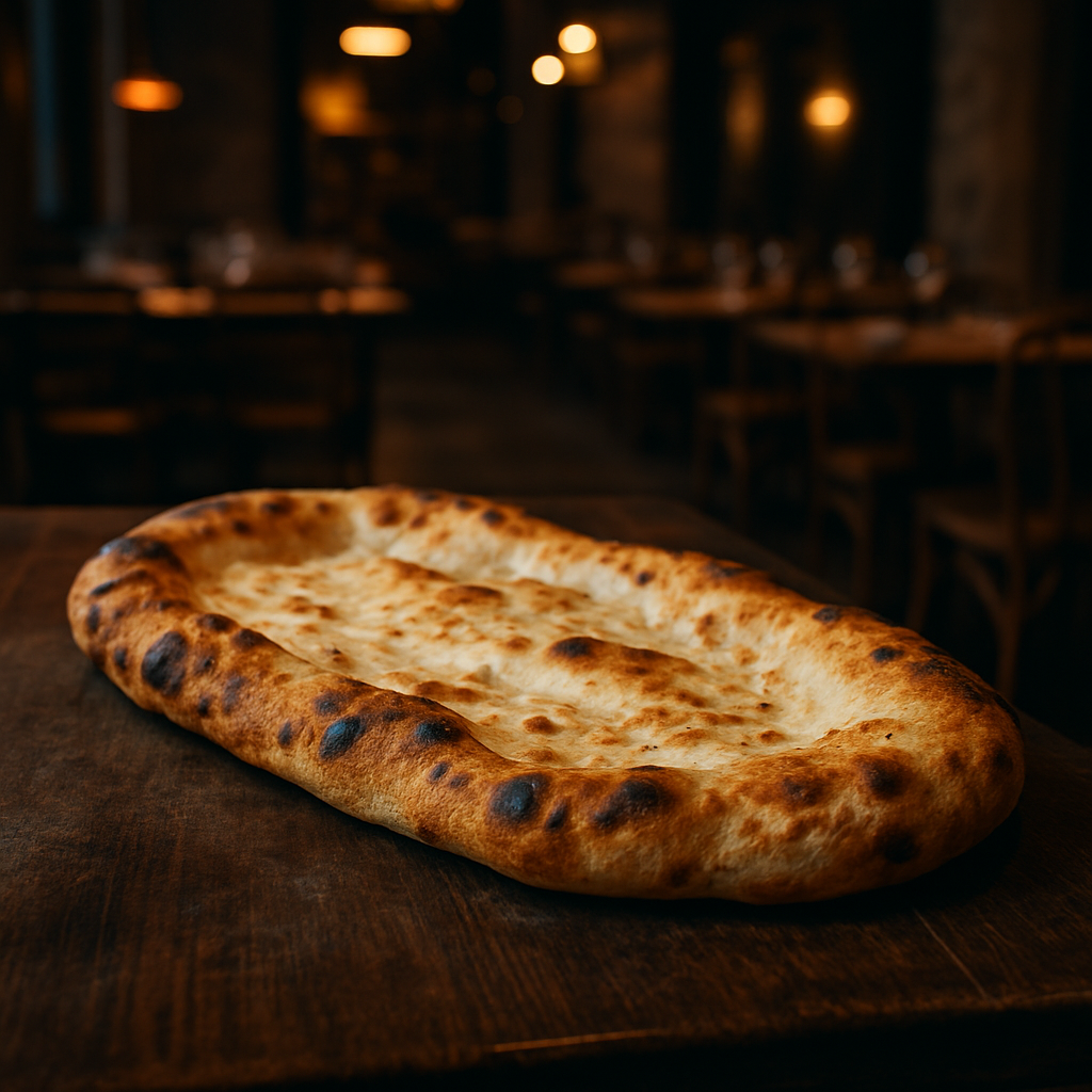 Freshly baked pinsa with a crispy crust.