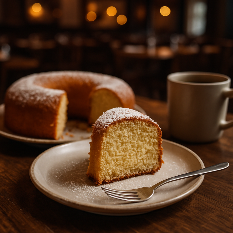A slice of lactose-free Italian Ciambellone on a plate.