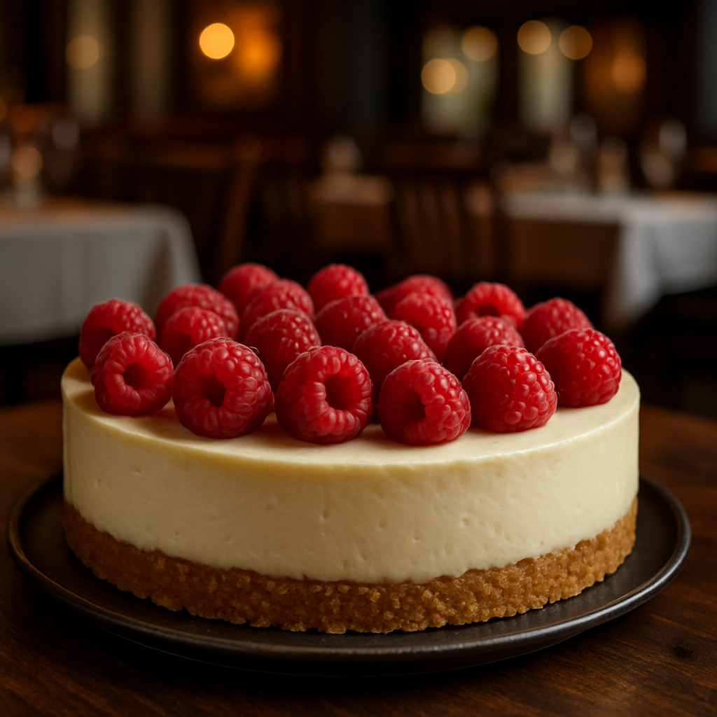 Vegan raspberry cheesecake with a crispy base and creamy topping.