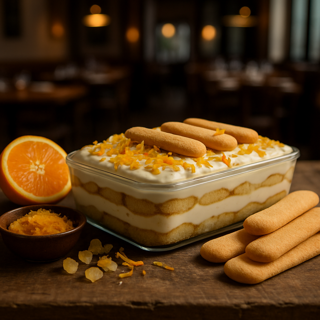 A refreshing citrus tiramisu with Pavesini biscuits, ricotta, and Greek yogurt.