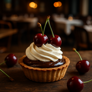Tartellette Caffè e Ciliegie - Italian dessert with coffee and cherries.