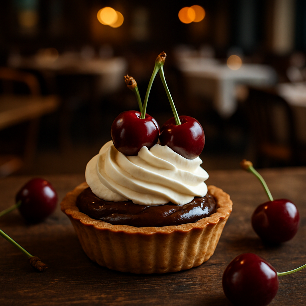 Tartellette Caffè e Ciliegie - Italian dessert with coffee and cherries.