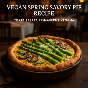 Vegan spring savory pie with asparagus and leeks.