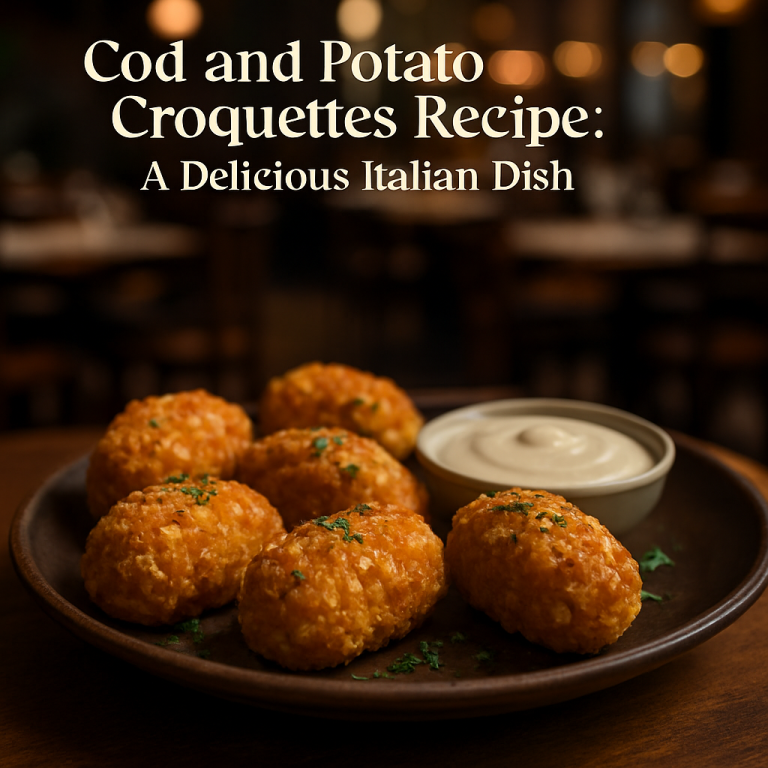 Golden cod and potato croquettes served with dipping sauce.