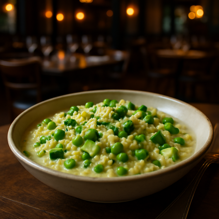 Bowl of Creamy Spring Pastina with seasonal vegetables.