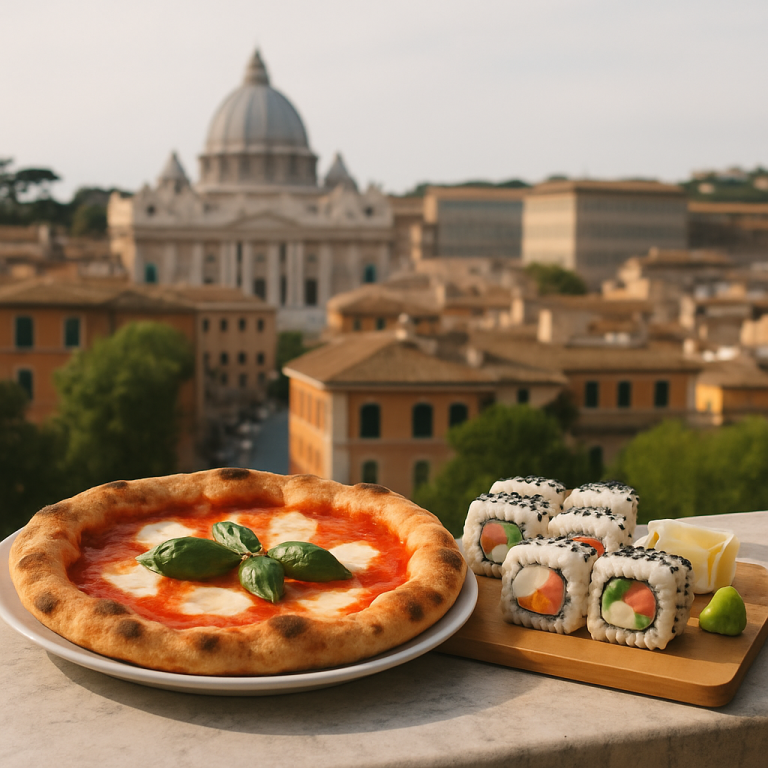 Italian cuisine,fusion food,pizza sushi