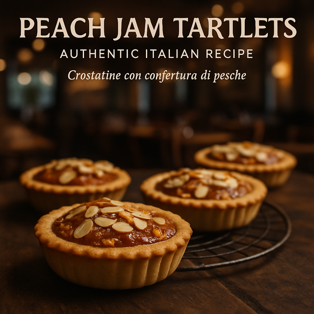 Delicious peach jam tartlets with a buttery crust and almond topping.